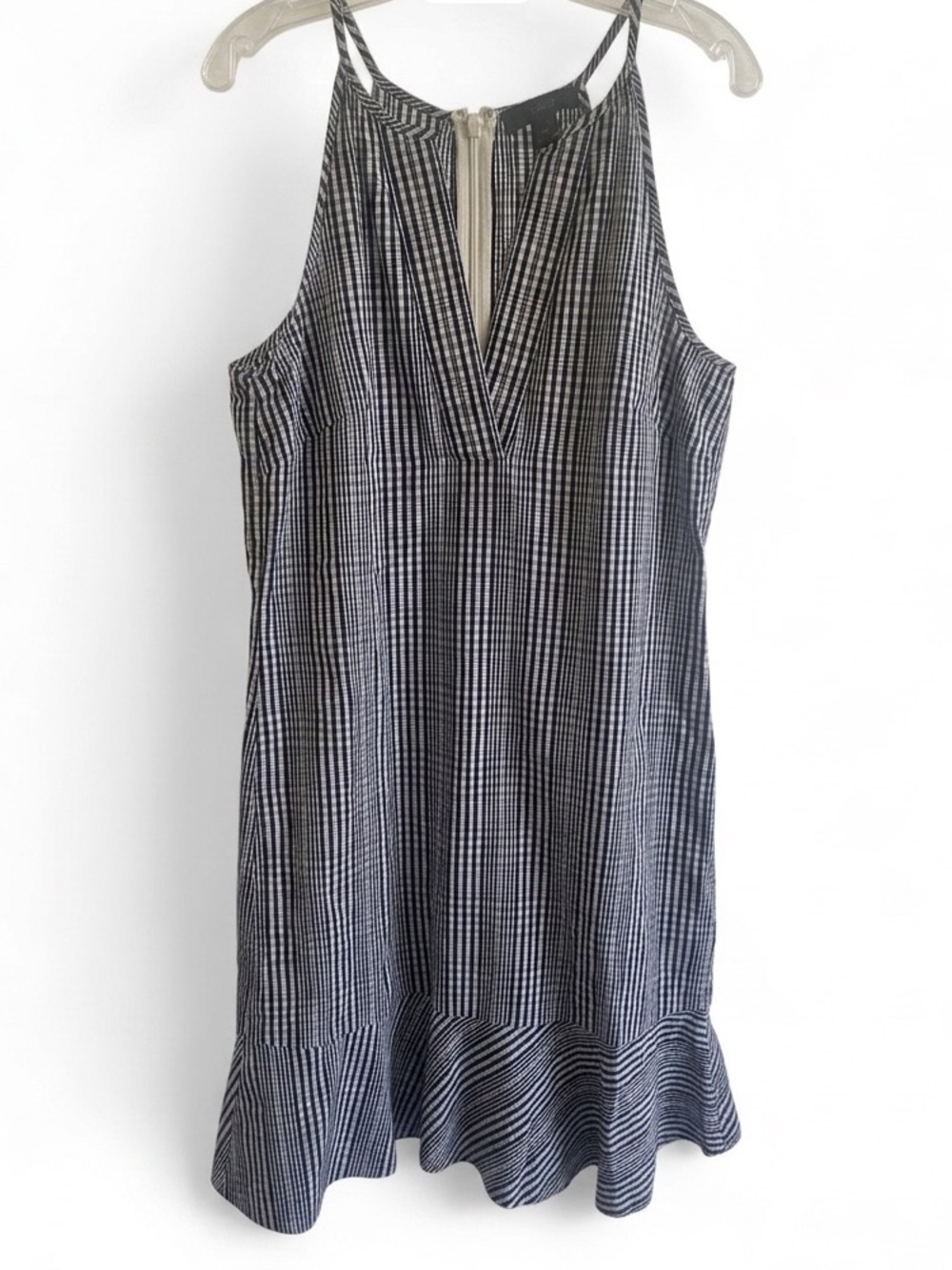 J. Crew | Gingham Plaid Deep Navy White Halter Mini Ruffle Hem Dress - Size 00